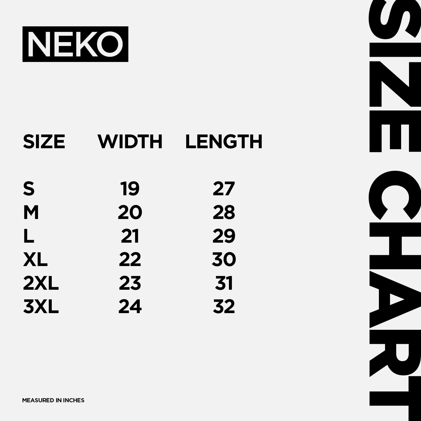 neko size chart